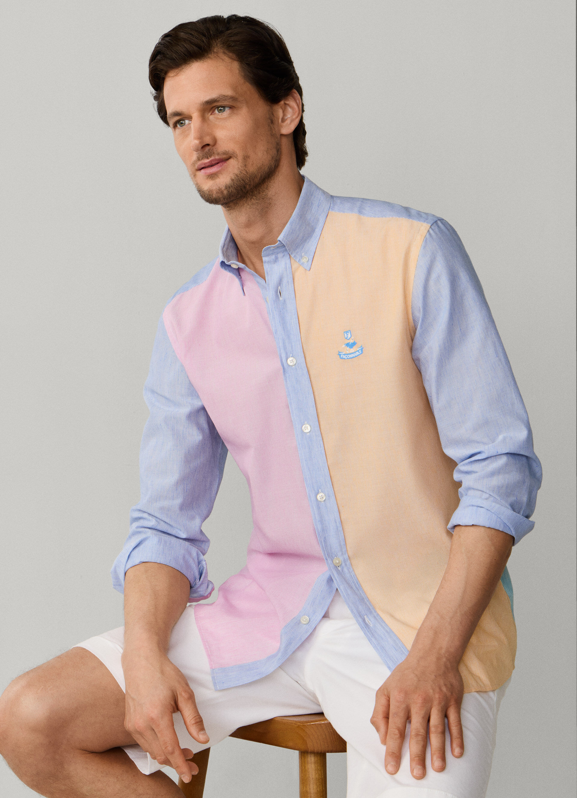 faconnable dress shirt Regular Fit Colour Block Textured Shirt| Façonnable