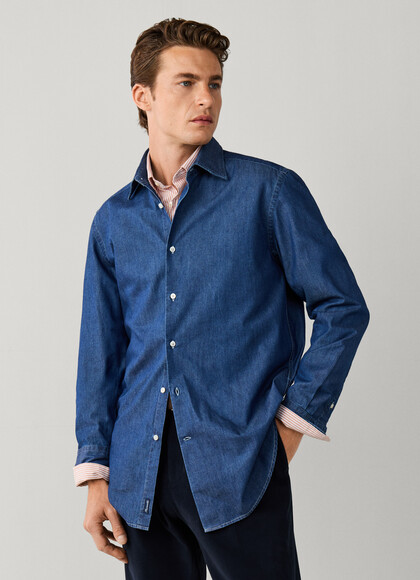 Regular Fit Solid Chambray Shirt