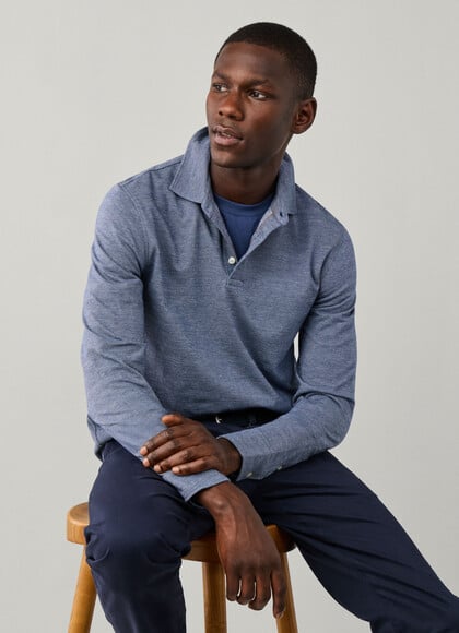 Regular Fit Long Sleeve Melange Pique Polo