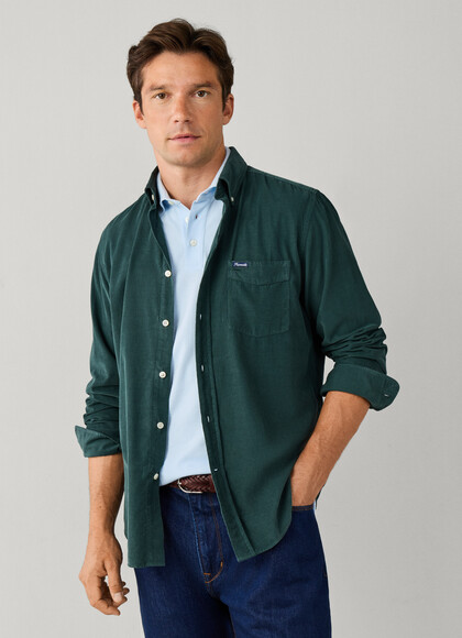 Regular Fit Garment Dyed Babycord Shirt