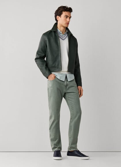 Straight Fit Green 5 Pocket Jeans
