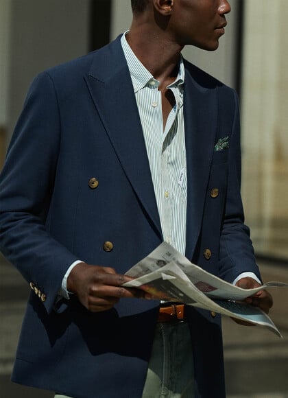 Cotton Blend Double Breasted Blazer