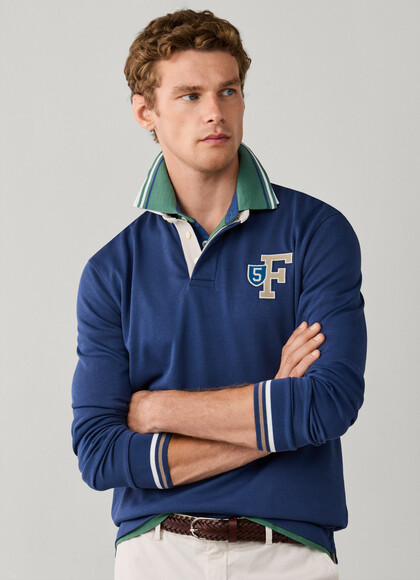 Regular Fit Long Sleeve 5 Patch Rugby Polo