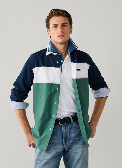 Regular Fit colour Block Gabardine Shirt