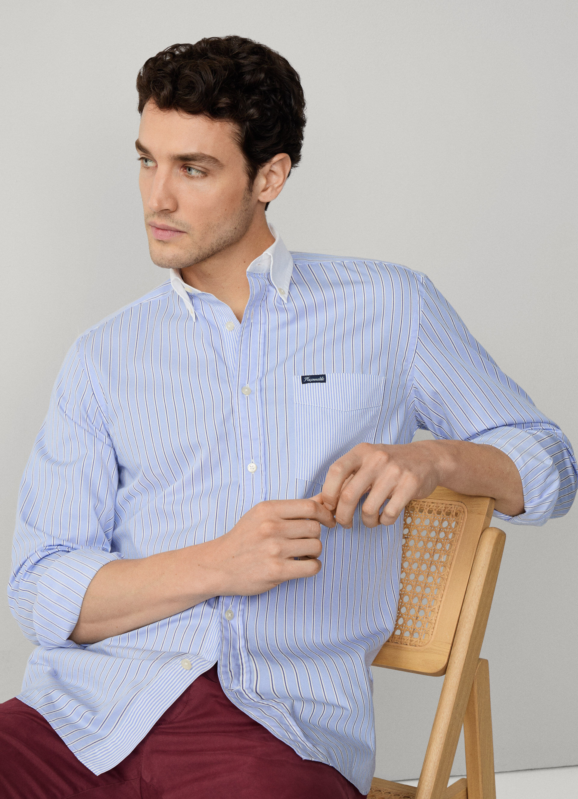 Chemise Façonnable Façoclub - Bleu Ciel Et Blanc - Manches Longues - Taille XL - Occasion Très Bon état