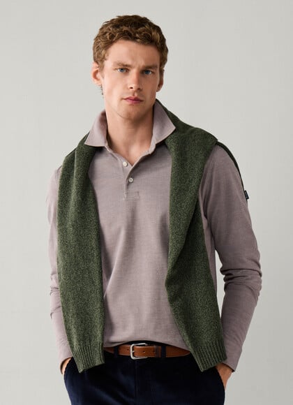 Regular Fit Long Sleeve Melange Pique Polo