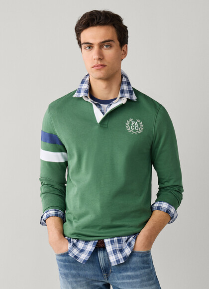 Regular Fit Long Sleeve Crest Rugby Polo