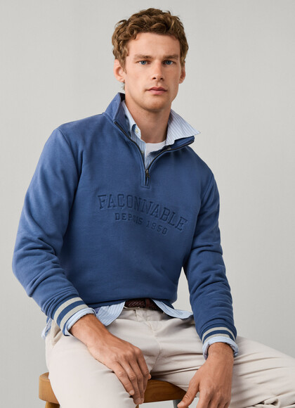 Debossed Branding Quarter Zip Sweatshirt