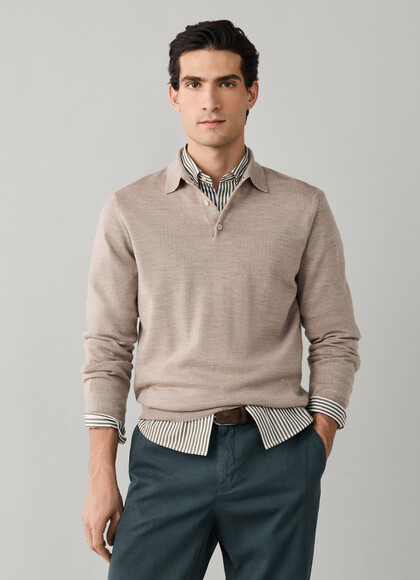 Long Sleeve Merino Wool Knit Polo
