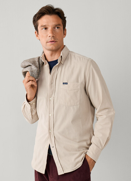Regular Fit Garment Dyed Babycord Shirt