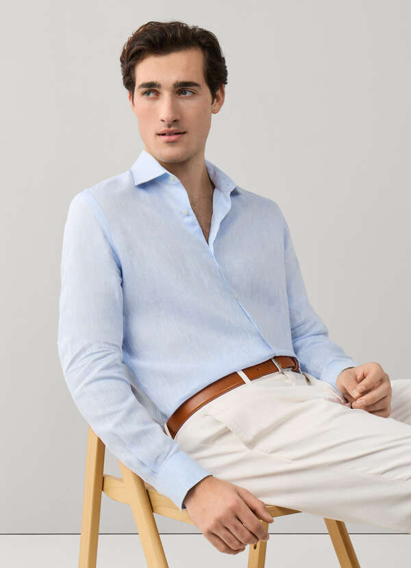 Regular Fit Yarn Dyed Linen Shirt