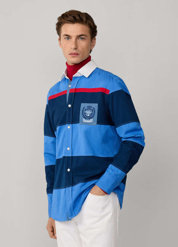 Regular Fit Wide Stripe Patches Rugby Shirt