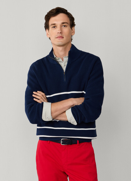 Cotton Striped Quarter Zip Jumper