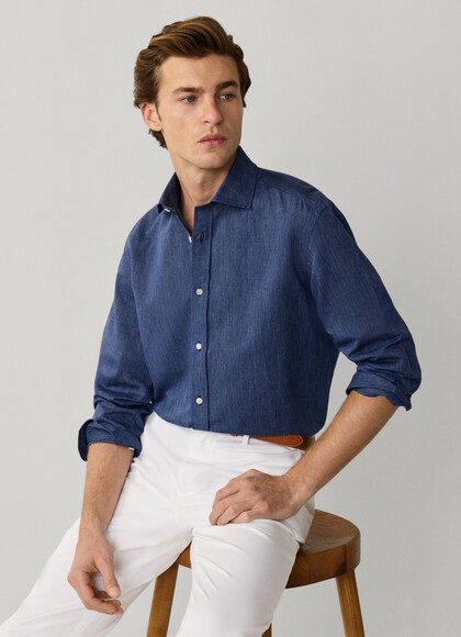 Regular Fit Indigo Linen Blend Shirt