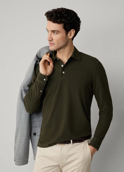 Regular Fit Long Sleeve Stretch Jersey Polo