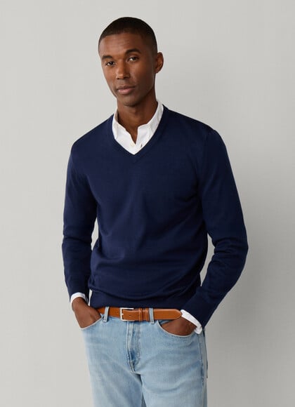 Cotton Silk V Neck Jumper