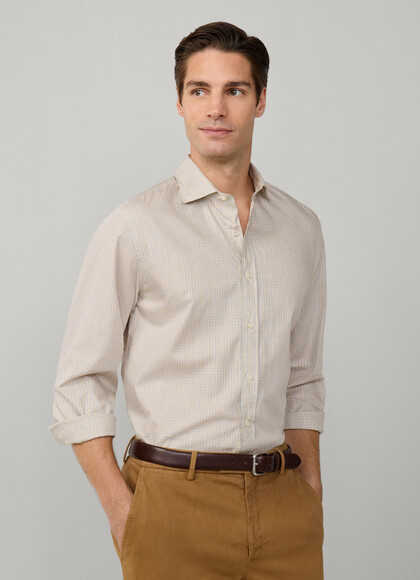 Regular Fit Micro Plaid Twill Shirt