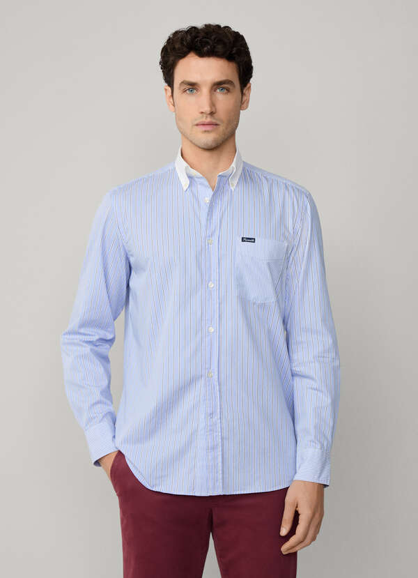 Chemise Homme American Eagle – Manches Longues – Coupe Vintage – Taille M – Rayée Bleu/blanc – Occasion