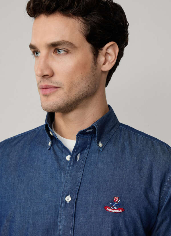Chemise Homme Vintage Façonnable - Couleur Bleue - Taille M - Occasion En Très Bon état