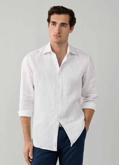 Regular Fit Yarn Dyed Linen Shirt
