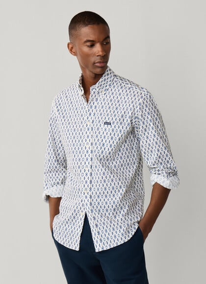 Regular Fit Printed Pattern Textured Shirt
