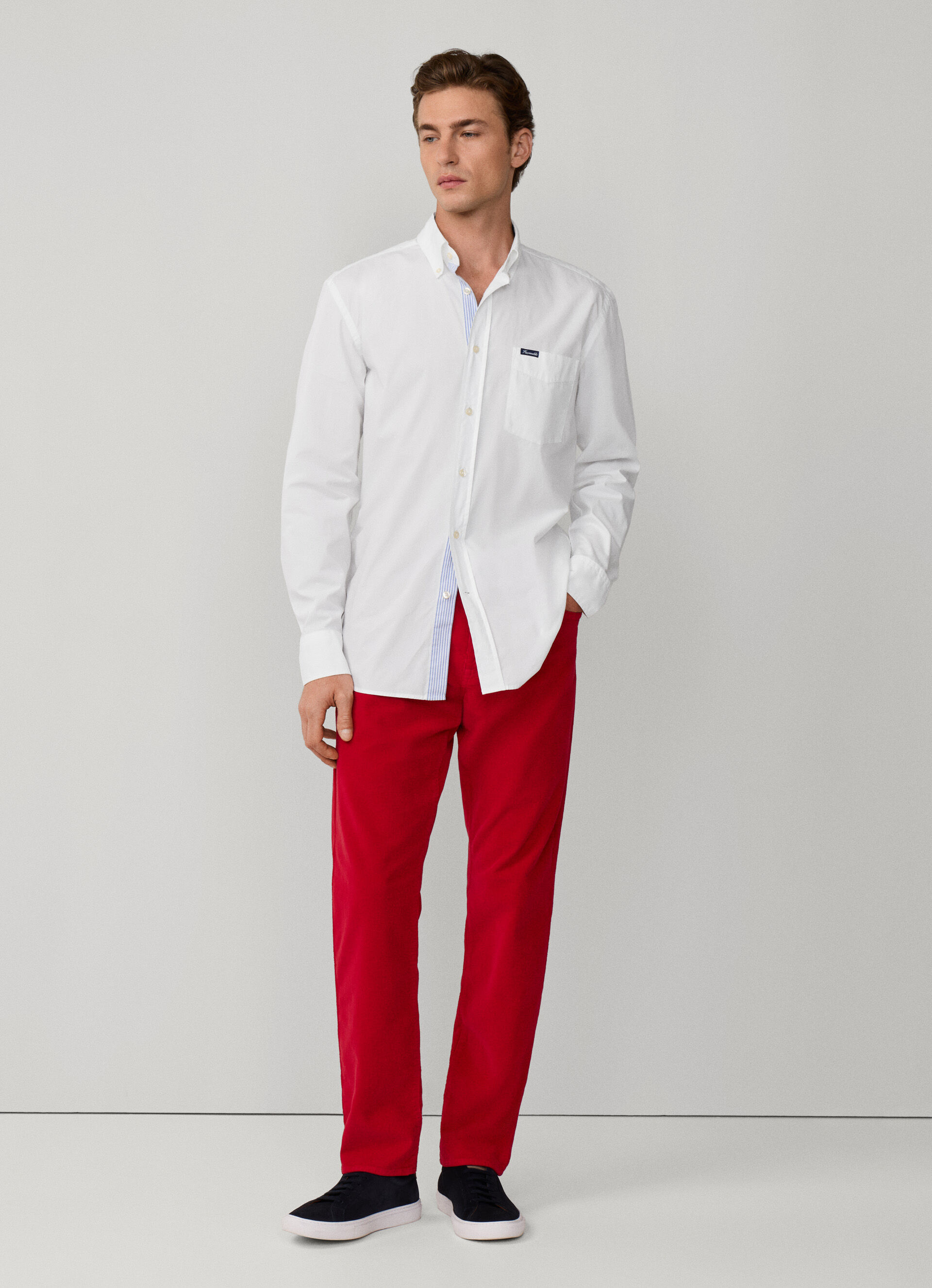 Regular Fit Chambray Patches Poplin Shirt|Façonnable