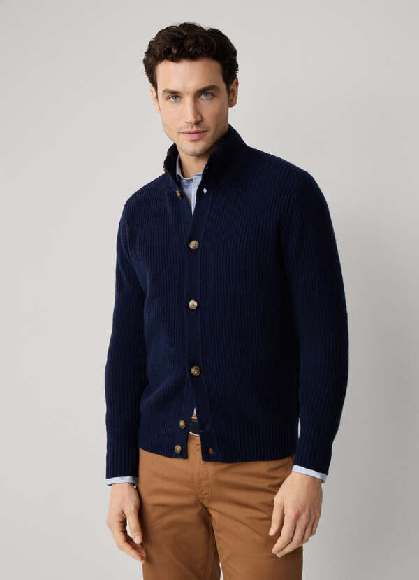 Wool-Cashmere Ribbed Knit Cardigan
