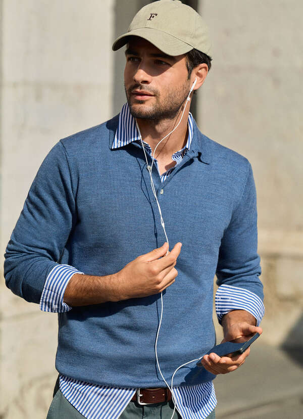 Long Sleeve Merino Wool Knit Polo