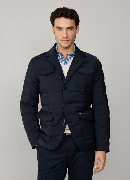 Quilted Wool-Blend Flap Pocket Jacket