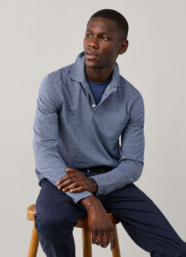 Regular Fit Long Sleeve Melange Pique Polo