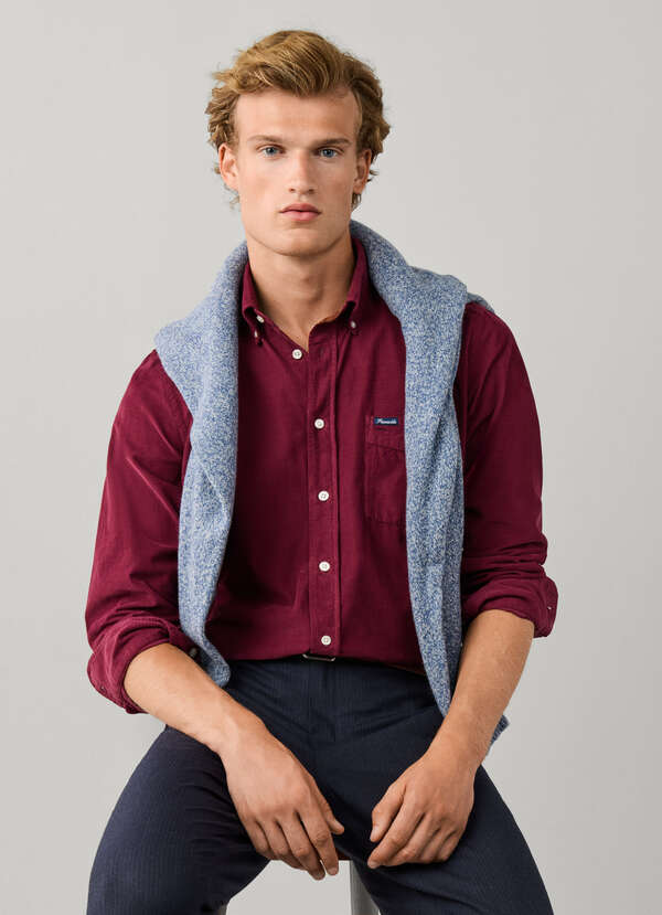 Regular Fit Garment Dyed Babycord Shirt