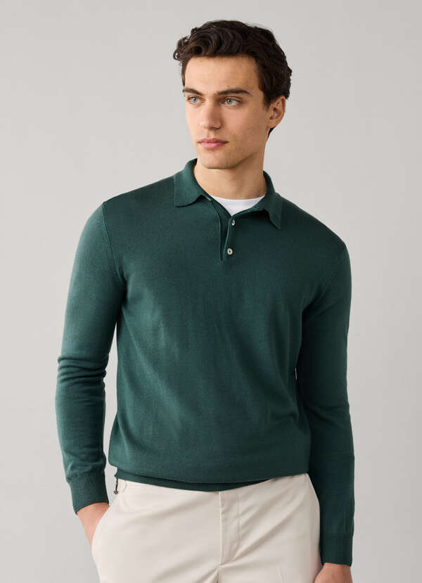 Long Sleeve Merino Wool Knit Polo
