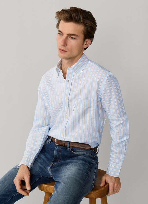 Regular Fit Stripe Linen Blend Shirt 