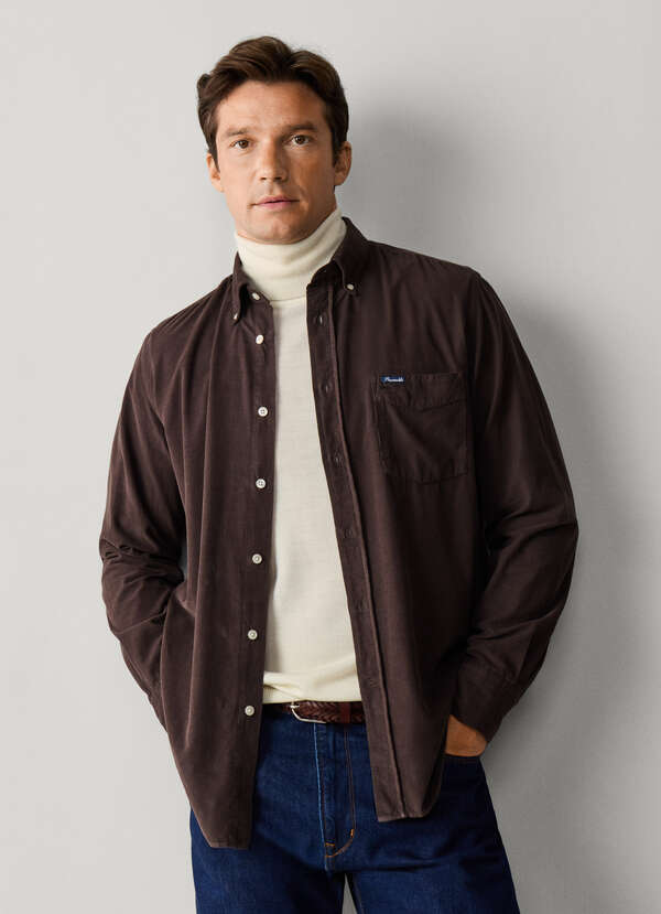 Regular Fit Garment Dyed Babycord Shirt