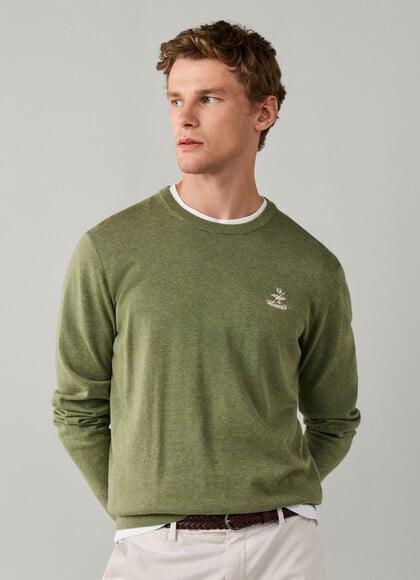 Cotton Silk Logo Crew-Neck Sweater
