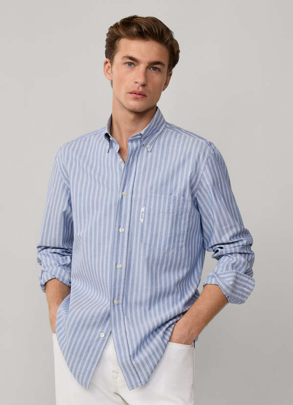 Regular Fit Stripe Melange Pinpoint Shirt
