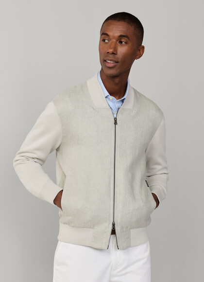 Washed Cotton Linen Hybrid Blouson Jacket