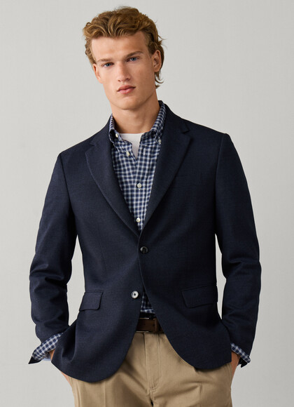 Stretch Wool Blend Melange Flannel Blazer