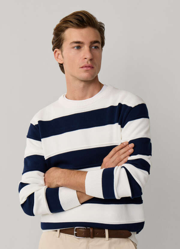 Cotton Striped Crew Neck Rugby Jumper