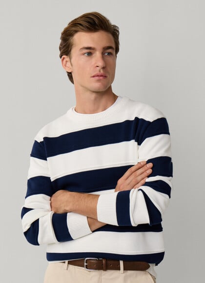 Cotton Striped Crew Neck Rugby Jumper