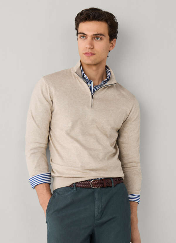 Cotton Silk Half Zip Sweater