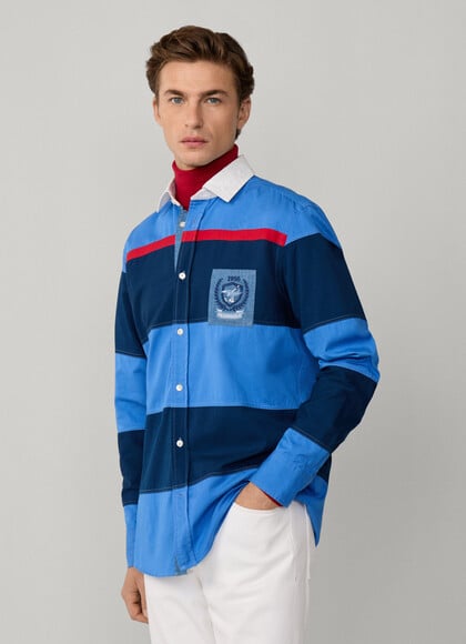 Regular Fit Wide Stripe Patches Rugby Shirt