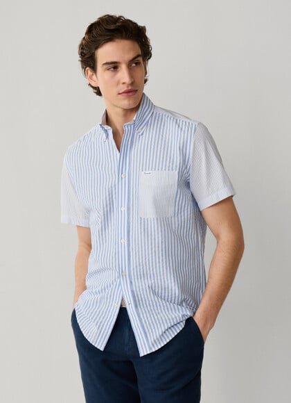 Regular Fit Short Sleeve Multi Stripe Shirt
