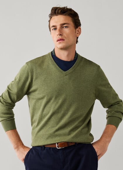 Cotton Silk V Neck Sweater
