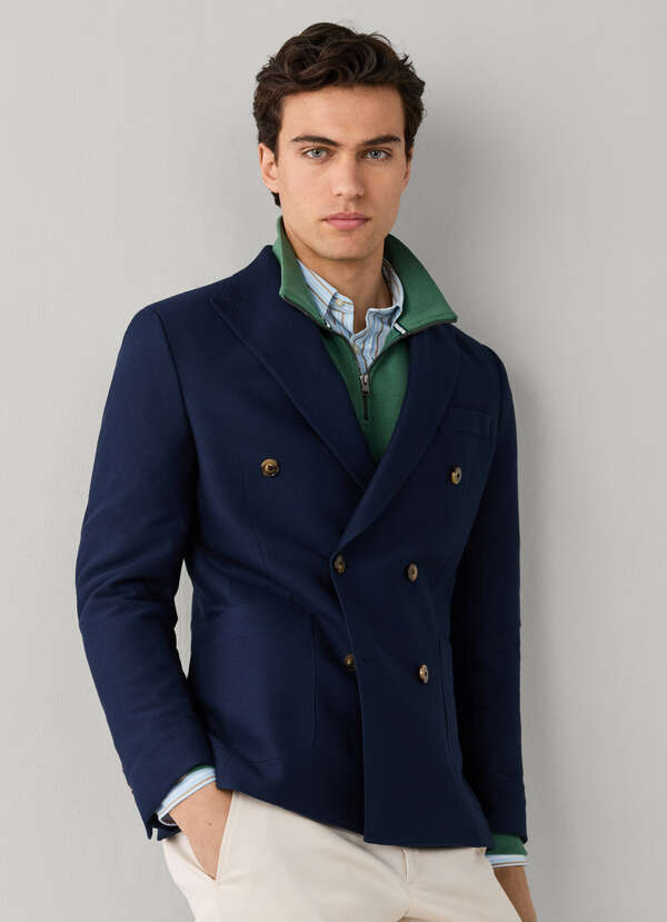 Cotton Blend Double Breasted Blazer
