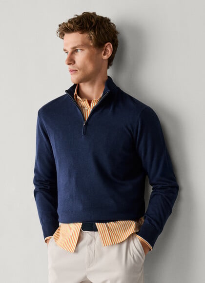Cotton Silk Half Zip Sweater
