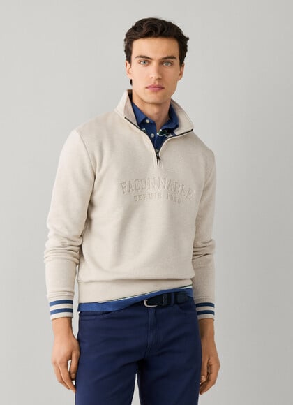 Debossed Branding Quarter Zip Sweatshirt
