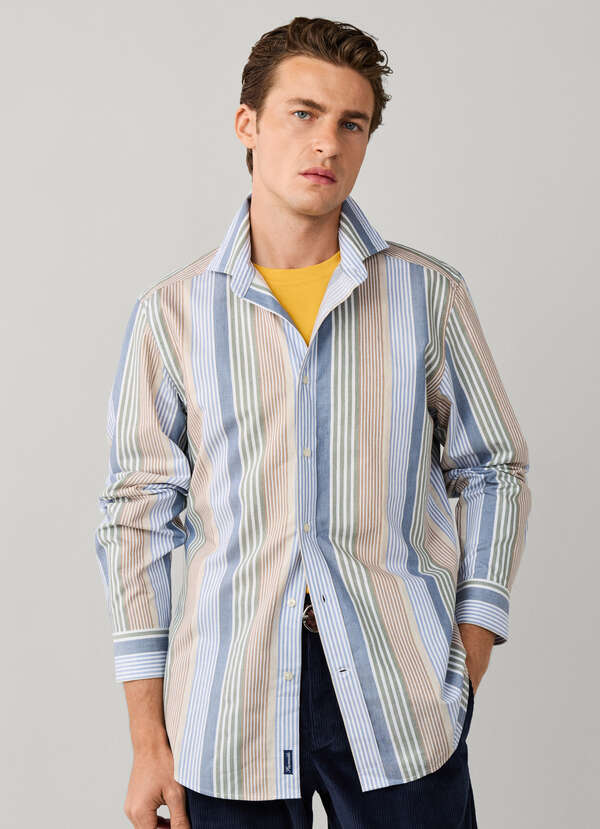 Regular Fit Barcode Stripe Twill Shirt