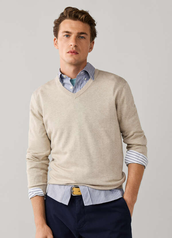 Cotton Silk V Neck Sweater