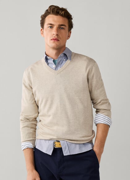 Cotton Silk V Neck Sweater